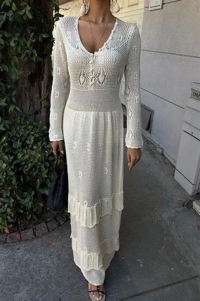 Düğme Detaylı Ve Kat Etekli Etnik Elbise 2859 - 8