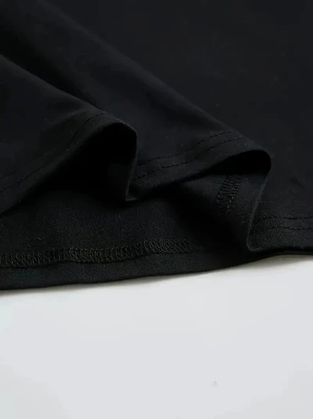 Baskılı Oversize Bisiklet Yaka T-shirt - Siyah - Resim 4