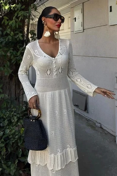 Düğme Detaylı Ve Kat Etekli Etnik Elbise 2859 - 2