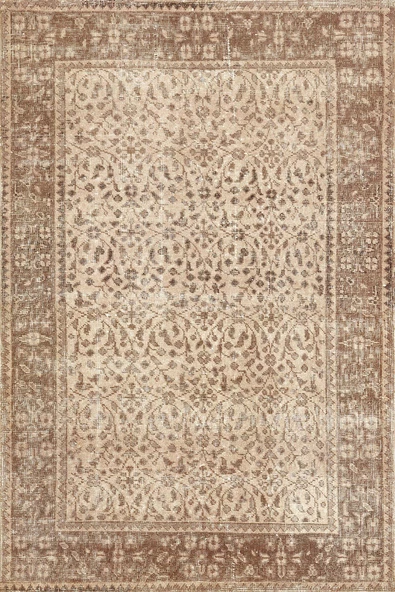 Vintage Desenli Pamuk Taban Yıkanabilir Dijital Baskılı Halı  VİZON 80X150