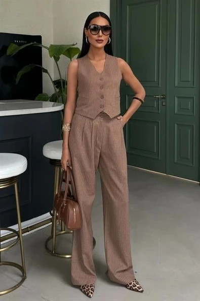 Yelek Ve Pantolon Çizgili Double Takım 10017