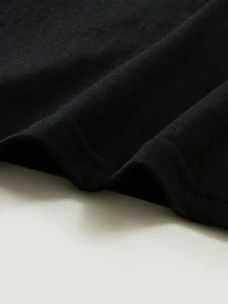 Baskılı Oversize Bisiklet Yaka T-shirt - Siyah - Resim 3