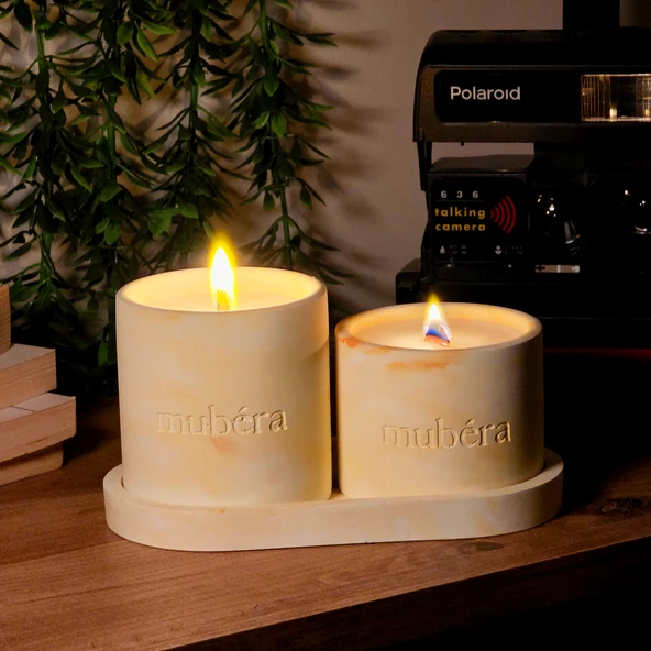 Citrus Garden - Sarı Mum ve Dekoratif Tepsi Set