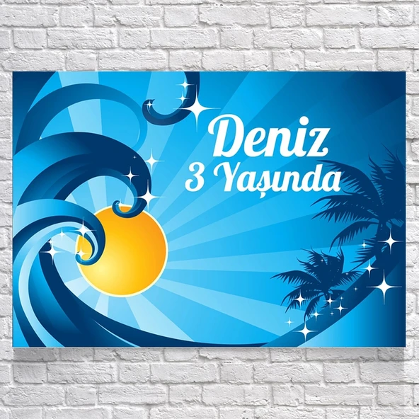 Deniz ve Dalga Temalı Doğum Günü Afişi 70X100 cm