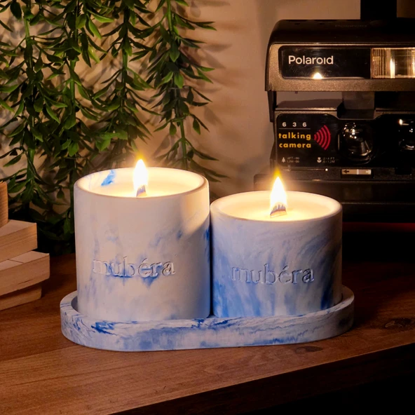 Sea Breeze - Mavi Mum ve Dekoratif Tepsi Set