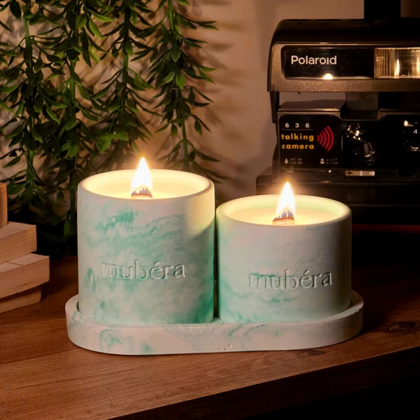 Natural Freshness - Yeşil Mum ve Dekoratif Tepsi Set