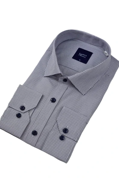 Erkek Klasik Piti Kare Uzun Kol Gömlek 3759 BGL-ST04398 - Resim 5