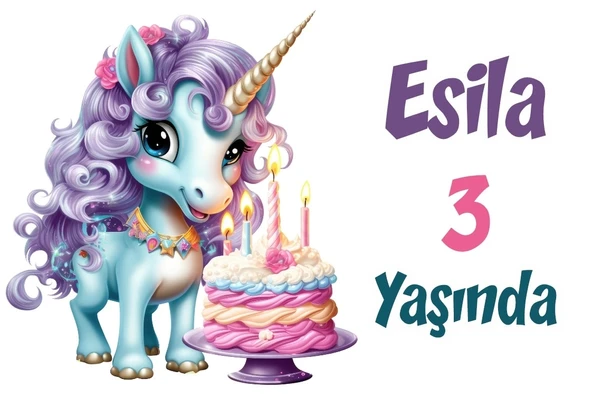 Pasta ve Unicorn Temalı Doğum Günü AFİŞİ 70X100 cm