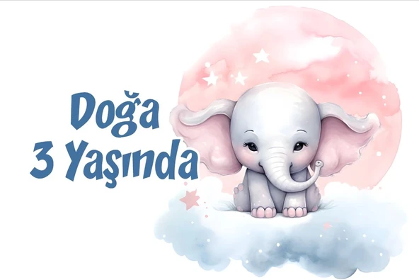 Mor Sevimli Fil Temalı Doğum Günü Afişi 70X100 cm ürün görseli