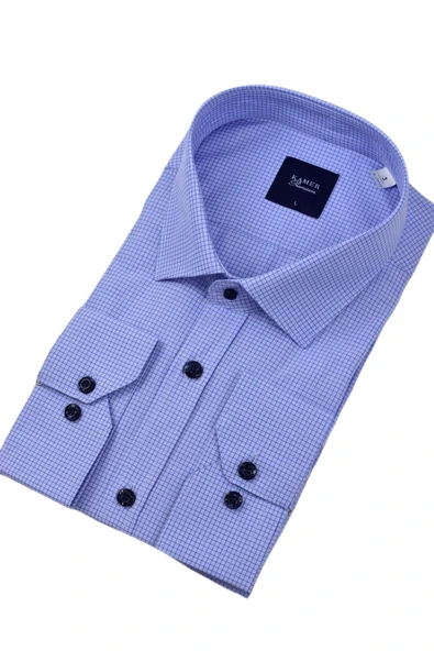 Erkek Klasik Piti Kare Uzun Kol Gömlek 3759 BGL-ST04398 - Resim 6