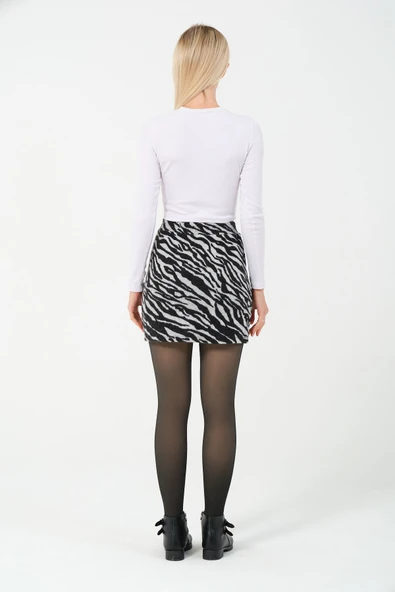 Spor Mini Etek Zebra Desen Jakar Kışlık Kumaş - 3