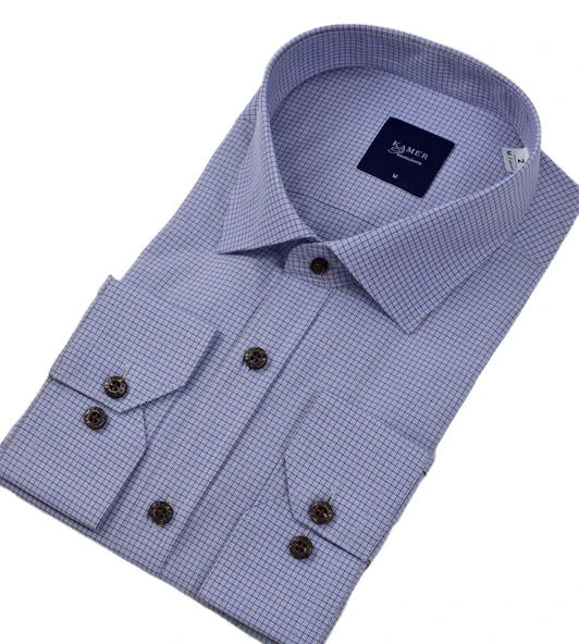 Erkek Klasik Piti Kare Uzun Kol Gömlek 3759 BGL-ST04398 - Resim 10