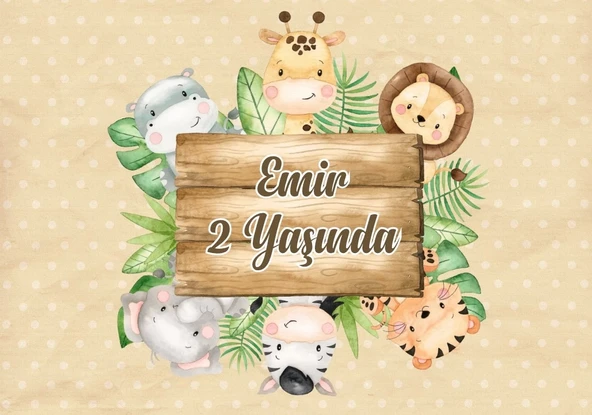 Safari temalı Doğum Günü Afişi 70X100 cm ürün görseli
