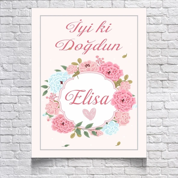 PEMBE ÇİÇEKLİ DOĞUM GÜNÜ AFİŞİ 100X150 cm ürün görseli 1