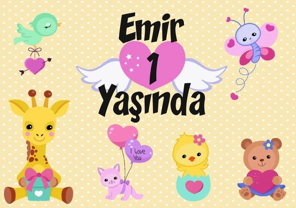 Sevimli hayvanlar Temalı Doğum Günü Afişi 70X100 cm ürün görseli