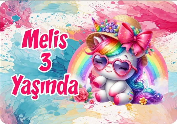 Renkli Unicorn Doğum Günü Afişi 70X100 cm ürün görseli