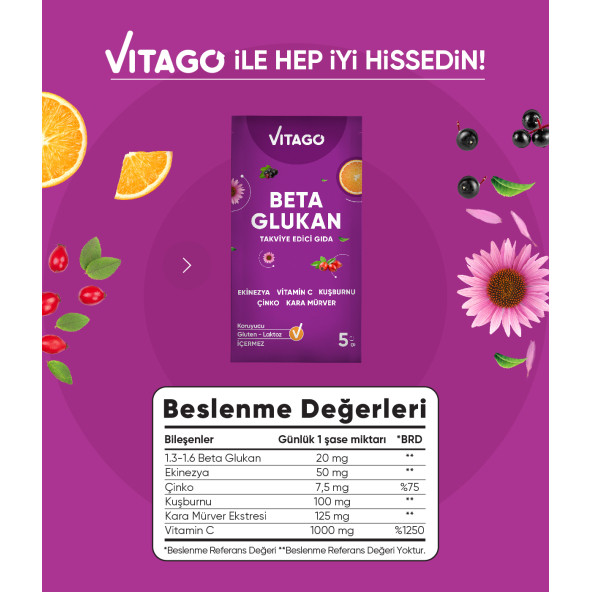 Vitago Beta Glukan,Karamürver,C Vitamini Efervesan Saşe - 3