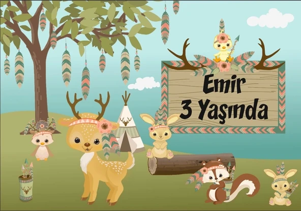 Orman Hayvanları Temalı Doğum Günü Afişi 70X100 cm