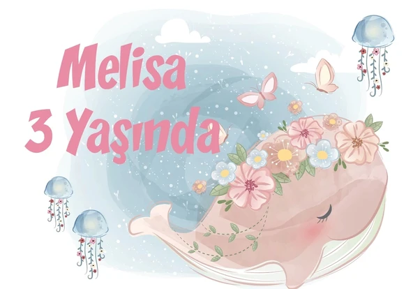 Balina Temalı Doğum Günü Afişi 70X100 cm ürün görseli 1