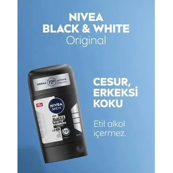 NIVEA Men Erkek Stick Deodorant Black & white Invisible Original 50 ml, 72 Saat Anti-perspirant Ter Koruması - 3