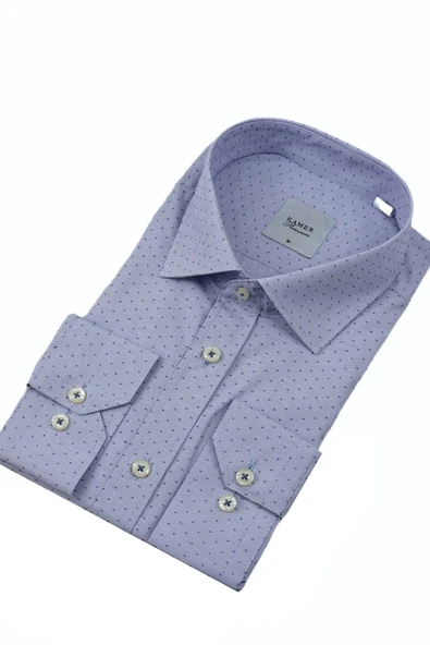 Erkek Klasik Puantiyeli Uzun Kol Gömlek 3512 BGL-ST04403 - Resim 9