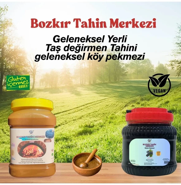 Bozkır tahin Merkezi Yerli Altın susam tahini 935 Gr & Köy Üzüm Pekmezi 950 Gr (doğal& katkısız)