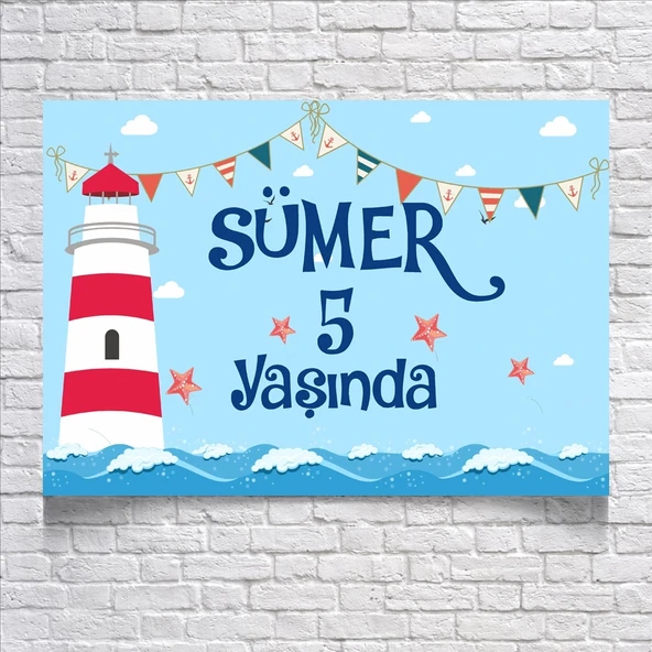 Deniz ve Deniz Feneri Doğum Günü Afişi 100X150 cm ürün görseli 1