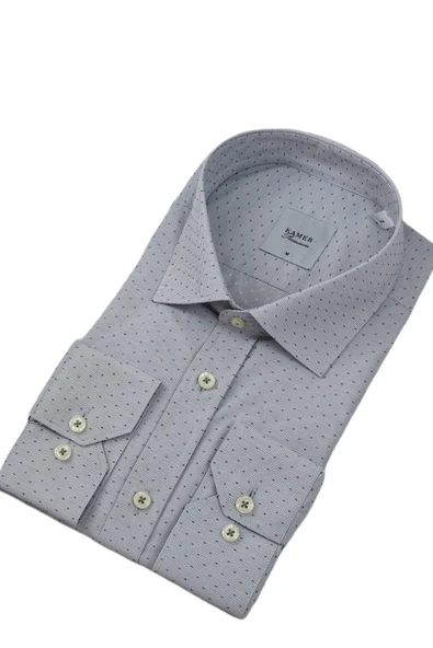 Erkek Klasik Puantiyeli Uzun Kol Gömlek 3512 BGL-ST04403 - Resim 5