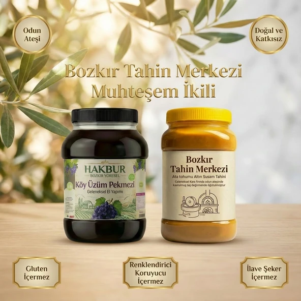 Bozkır tahin Merkezi Yerli Altın susam tahini 935 Gr & Köy Üzüm Pekmezi 950 Gr (doğal& katkısız) - Resim 2