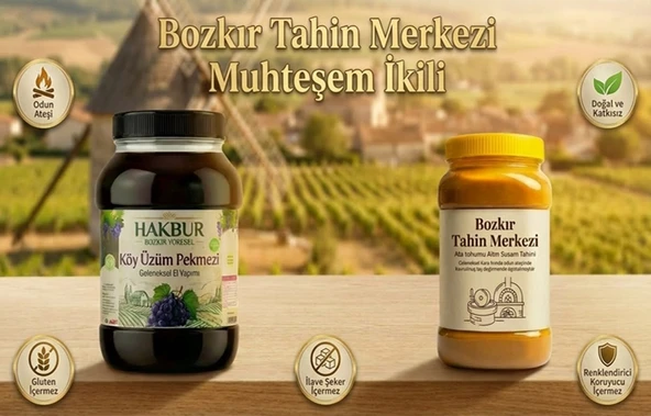 Bozkır tahin Merkezi Yerli Altın susam tahini 935 Gr & Köy Üzüm Pekmezi 950 Gr (doğal& katkısız) - Resim 3