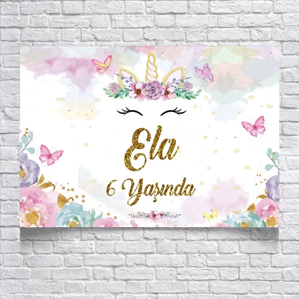 Unicorn Temalı Doğum Günü Afişi 100X150 cm ürün görseli