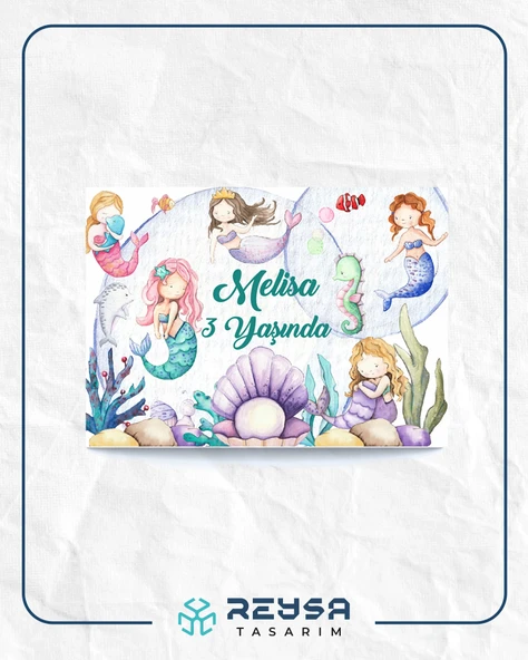 Deniz Kızı Temalı Doğum Günü Afişi 100X150 cm ürün görseli 1