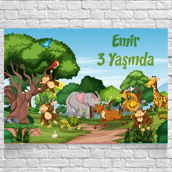 Safari Temalı Doğum Günü Afişi 100X150 cm