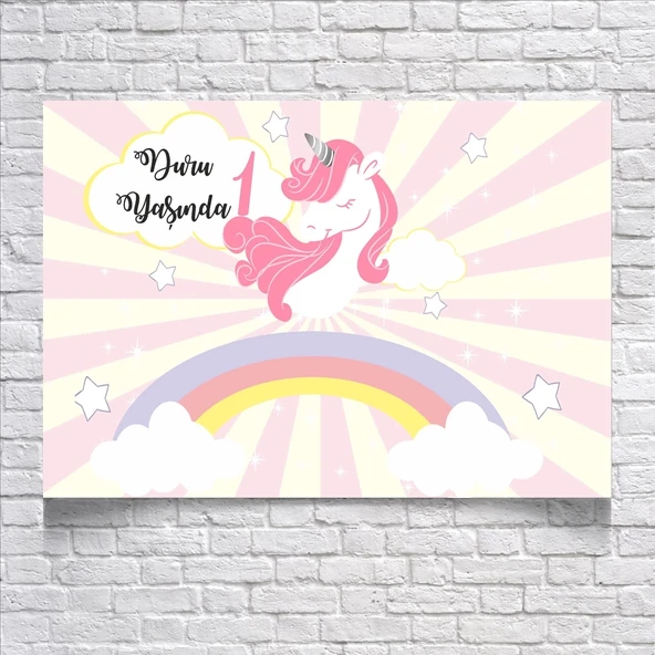 Unicorn Temalı Doğum Günü Afişi 100X150 cm ürün görseli