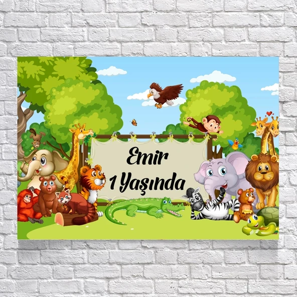 Safari Temalı Doğum Günü Afişi 100X150 cm