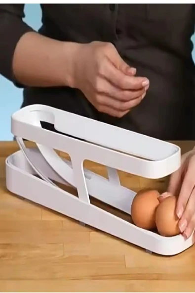Otomatik 2 Katlı Buzdolabı Yumurta Organizeri - Yumurta Saklama Kabı - 14 Yumurta Kapasiteli - 3