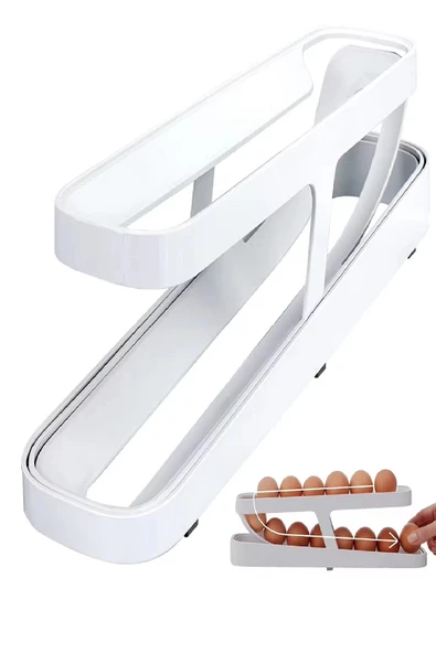 Otomatik 2 Katlı Buzdolabı Yumurta Organizeri - Yumurta Saklama Kabı - 14 Yumurta Kapasiteli - 5