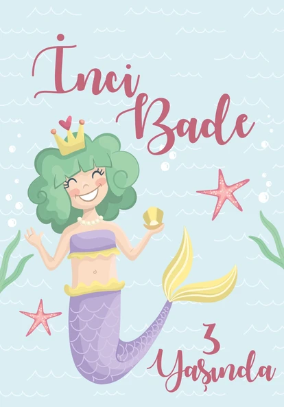 Deniz Kızı Temalı Doğum Günü Afişi 100X150 cm ürün görseli 1