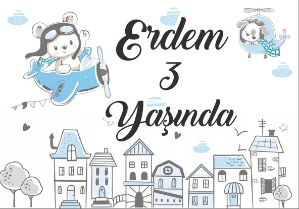 Uçan Ayıcık Temalı Doğum Günü Afişi 100X150 cm ürün görseli 1