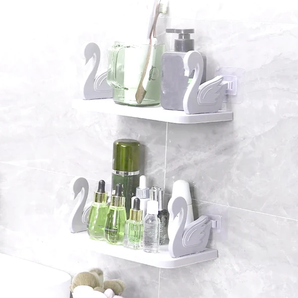 Kuğu Raf Baharatlık -Makyaj Malzeme Rafı Kendinden Yapışkanlı Banyo Mutfak Organizer - 3
