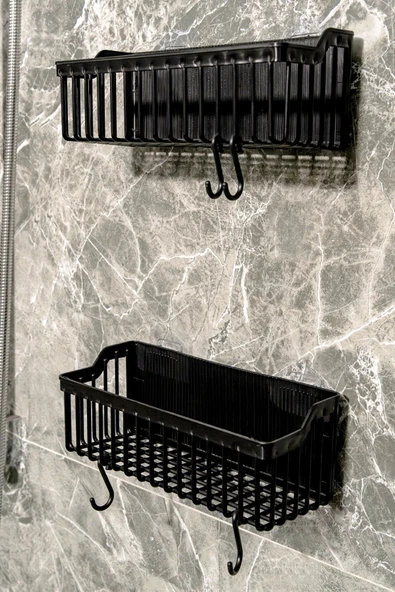 2 Li Plastik Yapışkanlı Askılı Mutfak- Banyo Rafı Düzenleyici Duş Şampuanlık - Resim 2