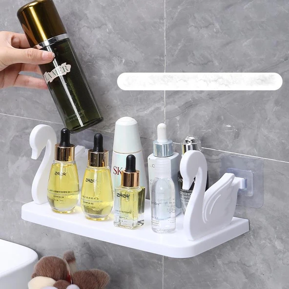 Kuğu Raf Baharatlık -Makyaj Malzeme Rafı Kendinden Yapışkanlı Banyo Mutfak Organizer