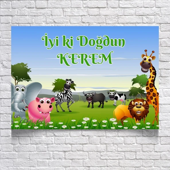 Safari Temalı Doğum Günü Afişi 100X150 cm