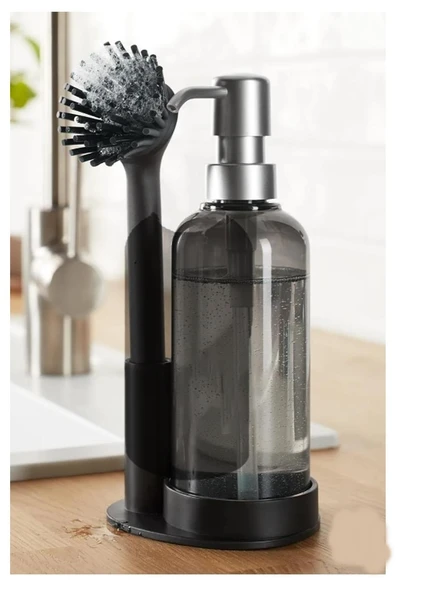 Silikon Fırçalı Sıvı Sabunluk Deterjanlık - Stantlı Mutfak -Banyo Temizlik Seti - 2
