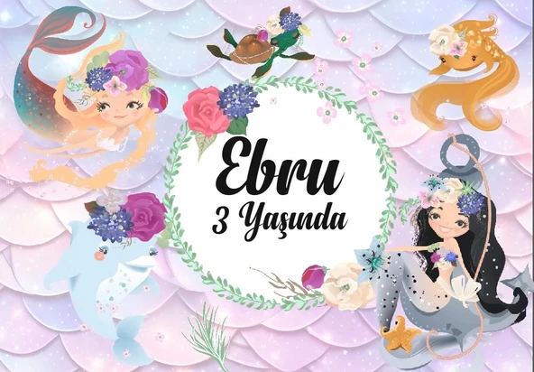 Deniz Kızı Temalı Doğum Günü Afişi 100X150 cm ürün görseli 1