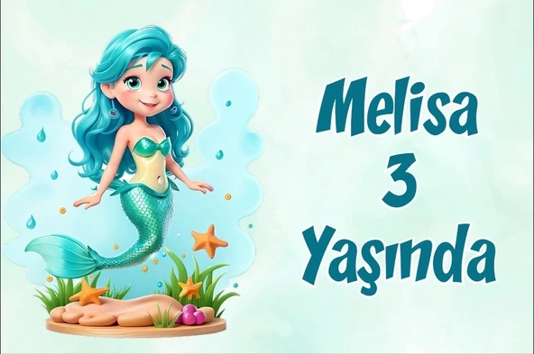 Deniz Kızı Temalı Doğum Günü Afişi -2 100X150 cm ürün görseli 1