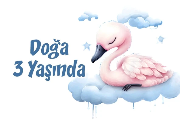 Sevimli Kuğu Temalı Doğum Günü Afişi -2 100X150 cm