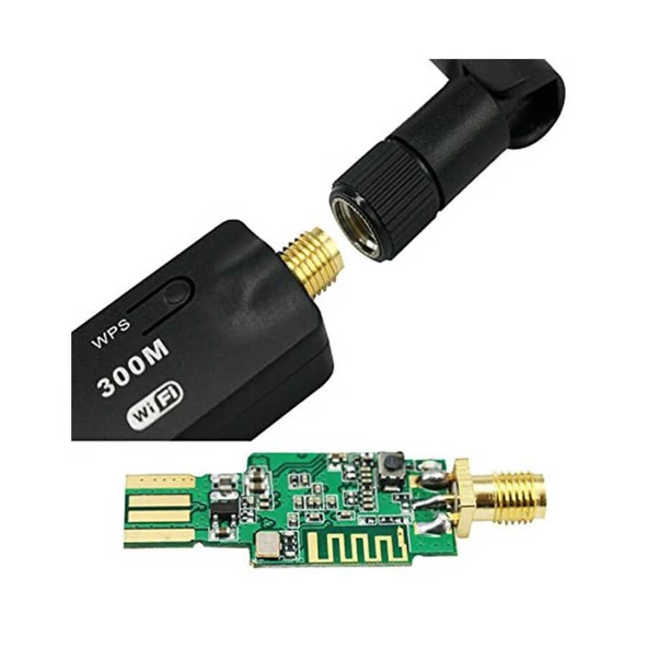 300Mbps Wireless USB WiFi Adaptör Dongle 5dBi Anten Network LAN - 3