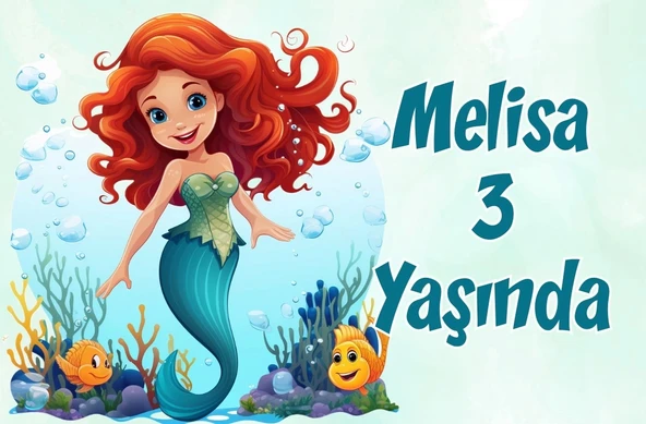 Deniz Kızı ve Balıklar Temalı Doğum Günü Afişi 100X150 cm
