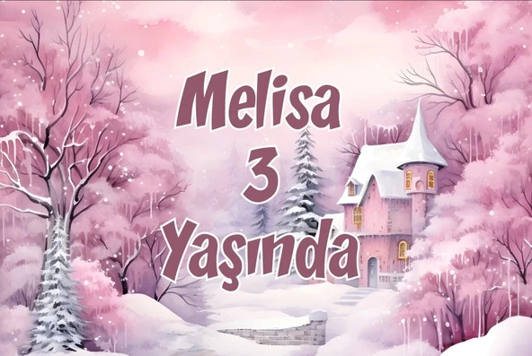 Pembe Orman ve Şato Temalı Doğum Günü Afişi -2 100X150 cm